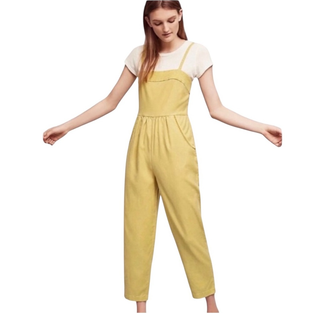 Anthropologie Postmark Equinox Cotton Linen Cropped Apron Jumpsuit